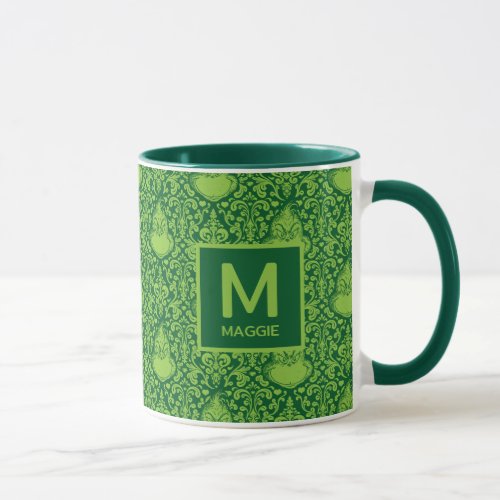 Ornate Green Grinch  Add Your Name  Initial Mug