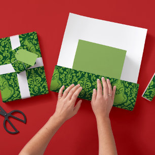 Ornate Green Grinch Pattern Wrapping Paper Sheets