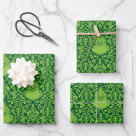 Ornate Green Grinch Pattern Wrapping Paper Sheets