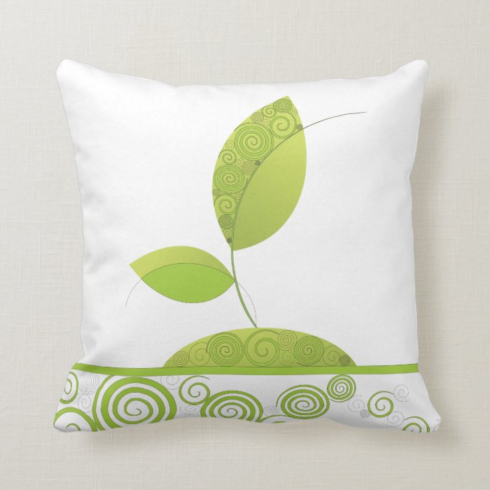 Ornate Green Leaves Throw Pillows