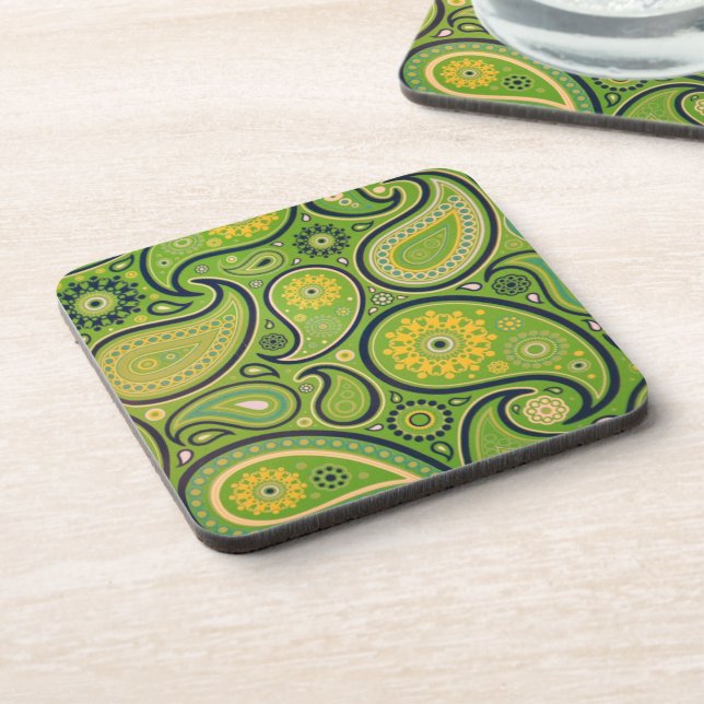 Ornate Green Paisley Pattern Beverage Coaster (Left Side)