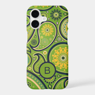 Ornate Green Paisley Pattern Monogram iPhone 17 Case