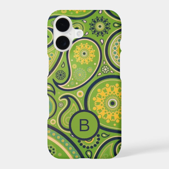 Ornate Green Paisley Pattern Monogram Case-Mate iPhone Case (Back)