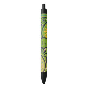 Ornate Green Paisley Pattern Monogram Pen