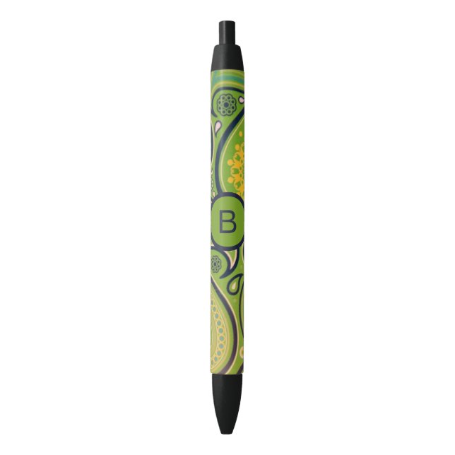 Ornate Green Paisley Pattern Monogram Pen (Front Vertical)