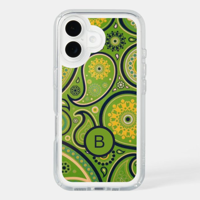 Ornate Green Paisley Pattern Monogram Speck iPhone Case (Front)