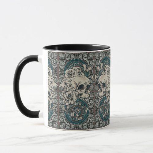 Ornate Green Victorian Gothic Skull and Floral Mug