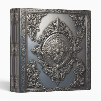 Ornate Hammered Silver Gothic Leather 3 Ring Binder