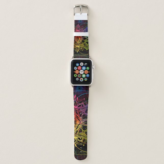 Ornate hamsa: hand-drawn neon pattern. apple watch band (Front)