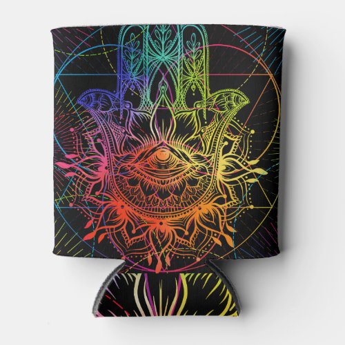 Ornate hamsa hand_drawn neon pattern can cooler