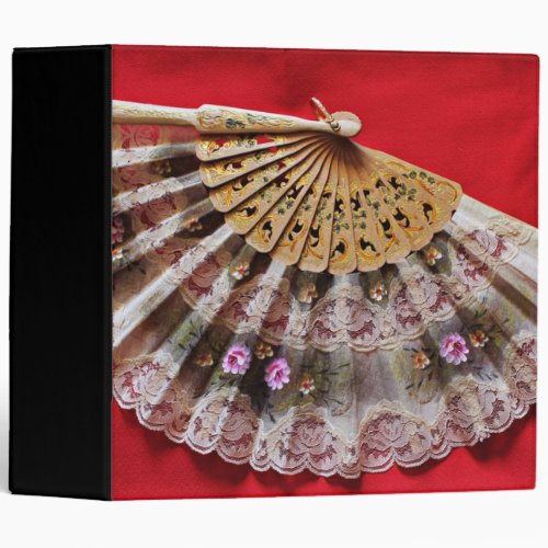 Ornate Hand Held Fan on a Red Background Binder
