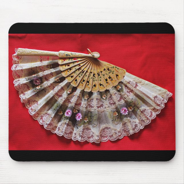 Ornate Hand Held Fan on a Red Background Mouse Pad (Front)