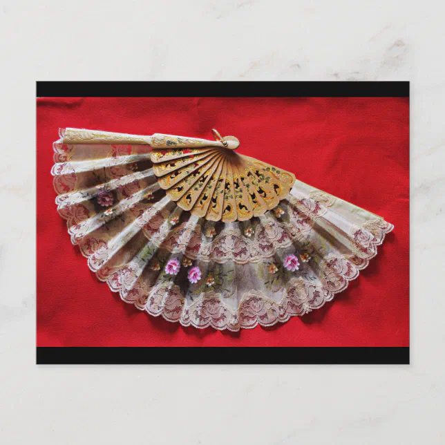 Ornate Hand Held Fan on a Red Background Postcard | Zazzle