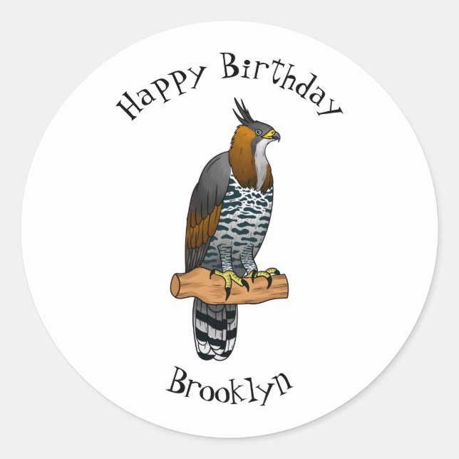 Ornate hawk eagle bird cartoon illustration  classic round sticker (Front)
