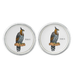 Ornate hawk eagle bird cartoon illustration cufflinks