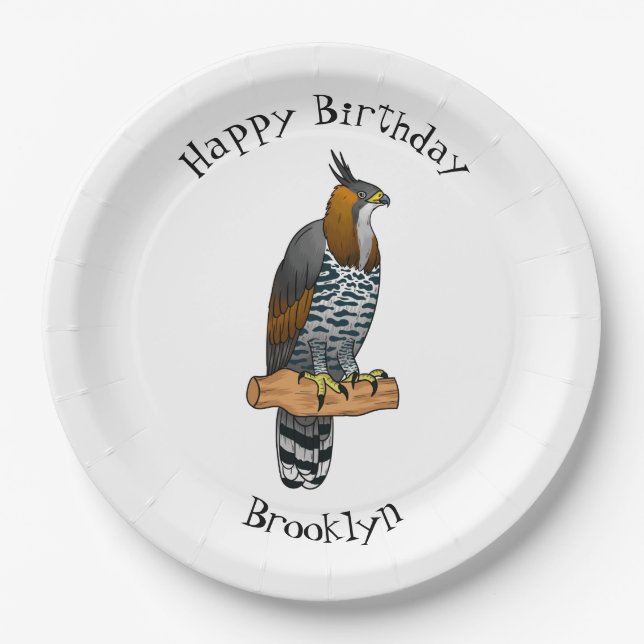 Ornate hawk eagle bird cartoon illustration  paper plates (Front)