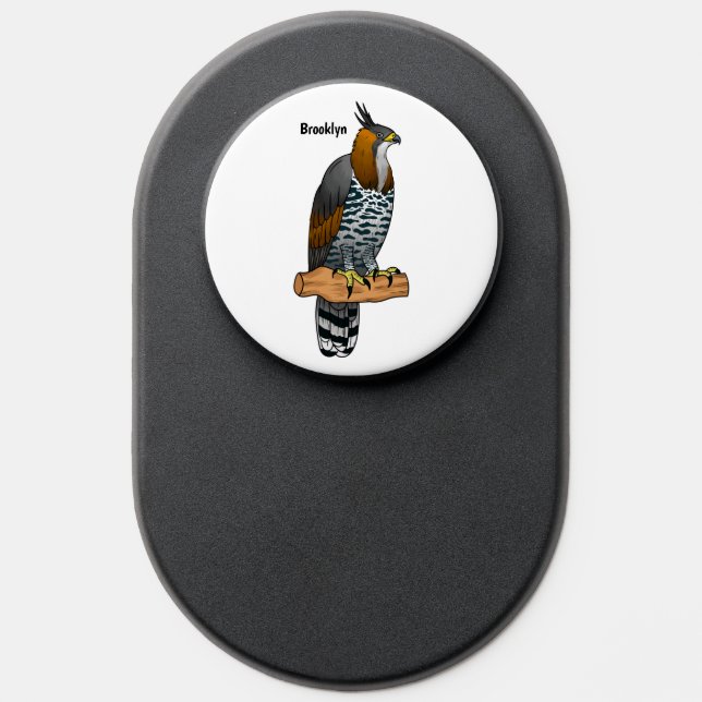 Ornate hawk eagle bird cartoon illustration PopSocket (Popsocket)