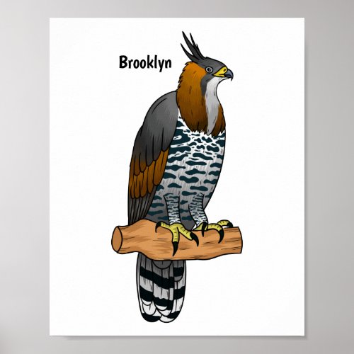 Ornate hawk eagle bird cartoon illustration poster