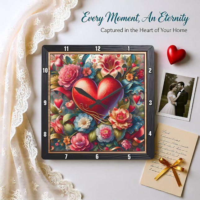 Ornate Heart Botanical Garden Square Wall Clock (Creator Uploaded)