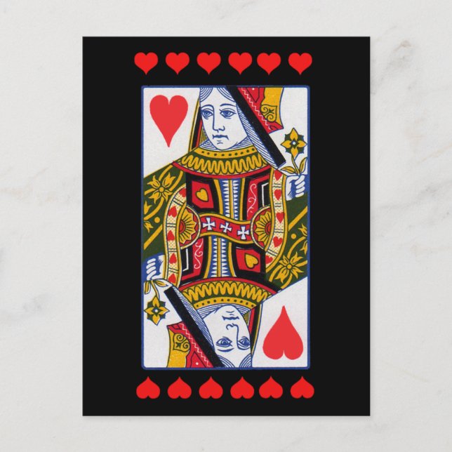 Ornate Heart Queen Playing Card Bright Red Hearts (Front)