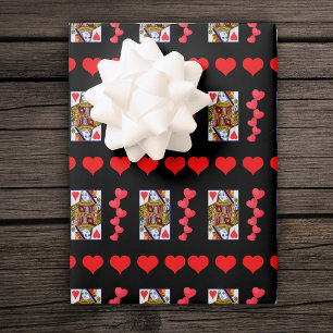 Ornate Heart Queen Playing Card Bright Red Hearts Wrapping Paper Sheets