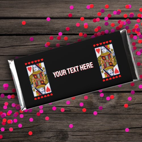 Ornate Heart Queen Playing Card Colourful on Black Hershey Bar Favors