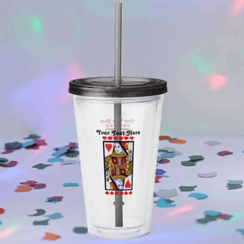 Ornate Heart Queen Playing Card Red Hearts Acrylic Tumbler