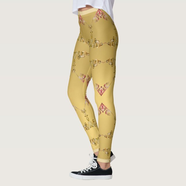 Ornate Hearts on Golden Ochre Leggings (Left)