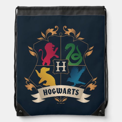 Ornate HOGWARTS House Crest Drawstring Bag