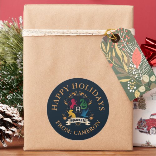 Ornate HOGWARTSâ House Crest  Happy Holidays Classic Round Sticker