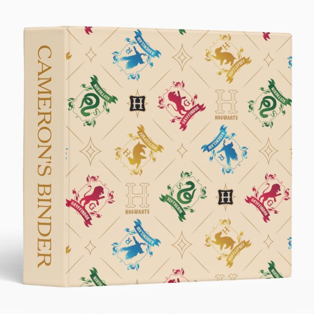 Ornate HOGWARTS™ House Crests Pattern 3 Ring Binder (Front/Spine)