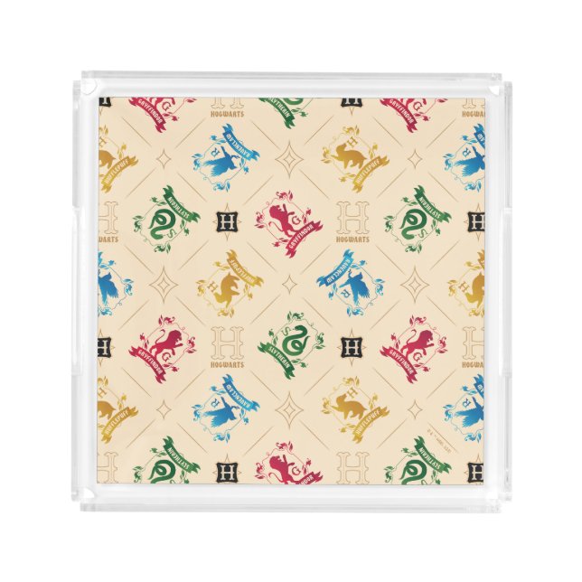 Ornate HOGWARTS™ House Crests Pattern Acrylic Tray (Front)