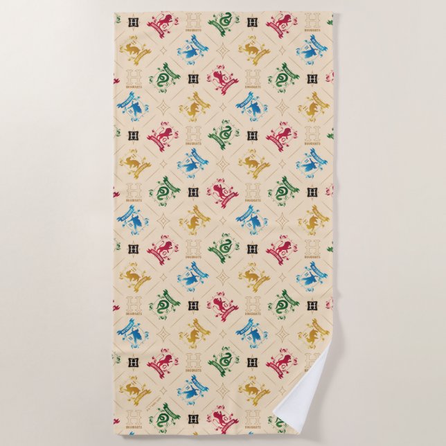 Ornate HOGWARTS™ House Crests Pattern Beach Towel (Front)