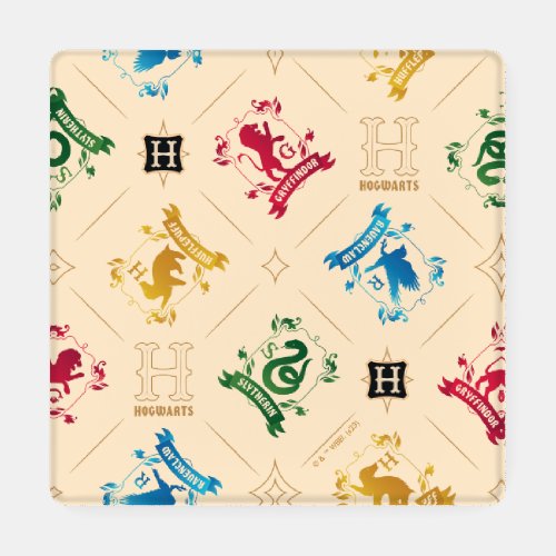 Ornate HOGWARTSâ House Crests Pattern Coaster Set