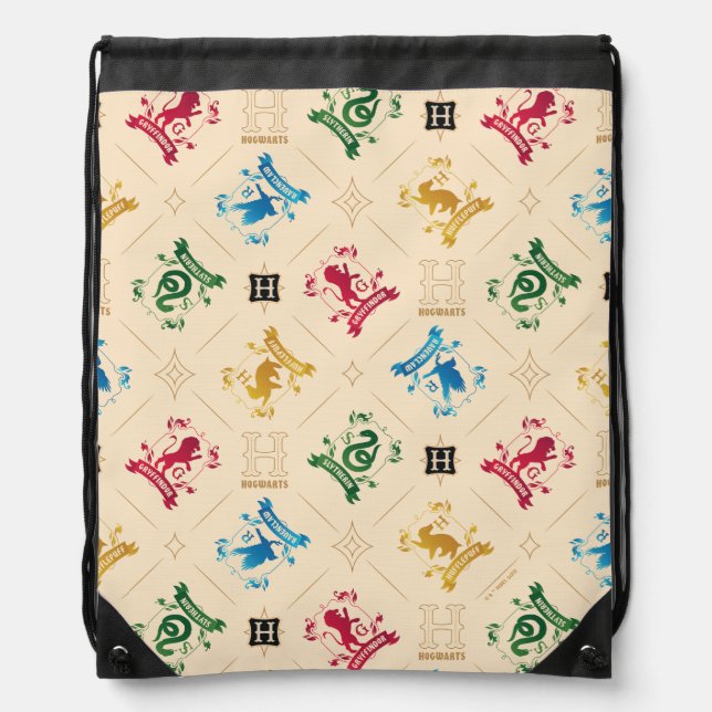Ornate HOGWARTS™ House Crests Pattern Drawstring Bag (Front)