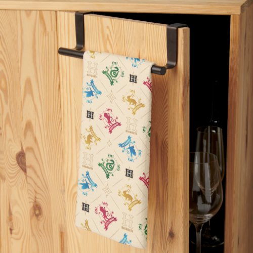 Ornate HOGWARTSâ House Crests Pattern Kitchen Towel