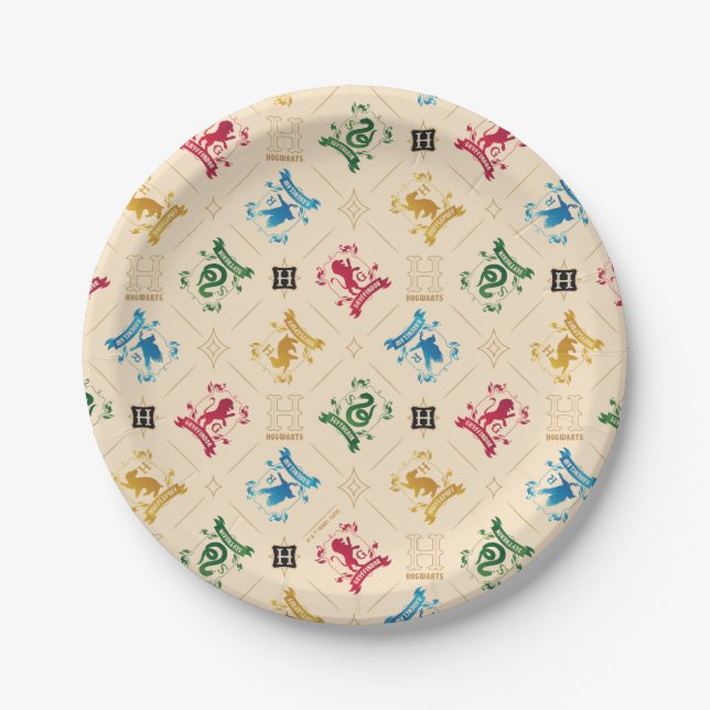 Ornate HOGWARTS™ House Crests Pattern Paper Plates (Front)