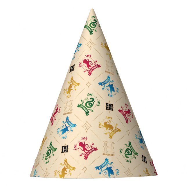 Ornate HOGWARTS™ House Crests Pattern Party Hat (Front)