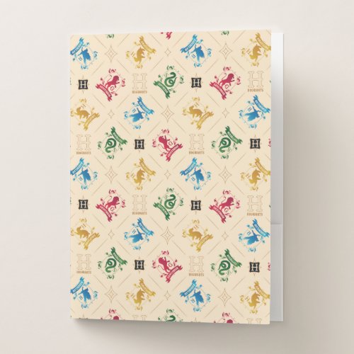 Ornate HOGWARTS House Crests Pattern Pocket Folder