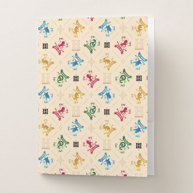 Ornate HOGWARTS™ House Crests Pattern Pocket Folder (Front)