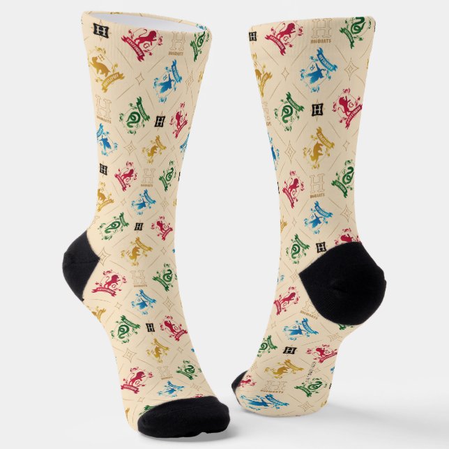 Ornate HOGWARTS™ House Crests Pattern Socks (Angled)