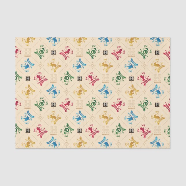 Ornate HOGWARTS™ House Crests Pattern Tissue Paper (Front)