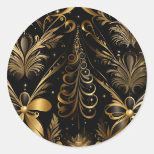 Ornate Holiday Black And Gold Classic Round Sticker