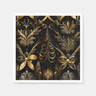 Ornate Holiday Black And Gold Napkins