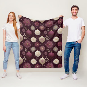 Ornate Holiday Ornament in Plum and Gold Fleece Blanket