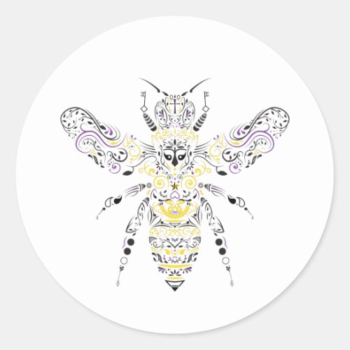 ornate honey bee classic round sticker