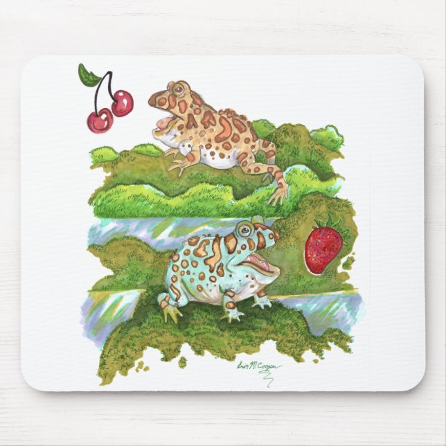 Ornate Horned Frogs Chasing Fruit Art Mouse Pad (Front)