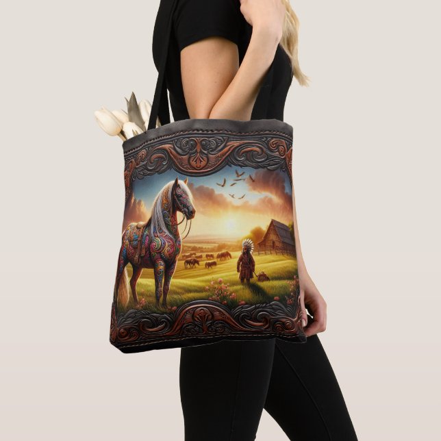 Ornate Horse At Sunset Tote Bag (Close Up)