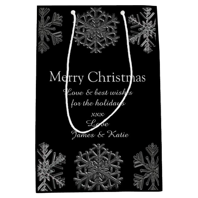 Ornate Ice Crystals Elegant Christmas Personalised Medium Gift Bag (Front)