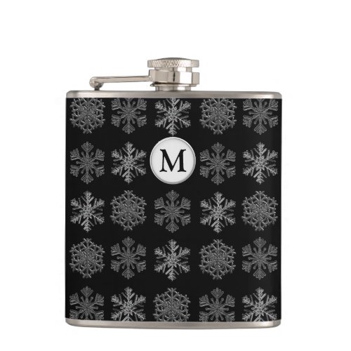 Ornate Ice Crystals Elegant Pattern Monogram Flask